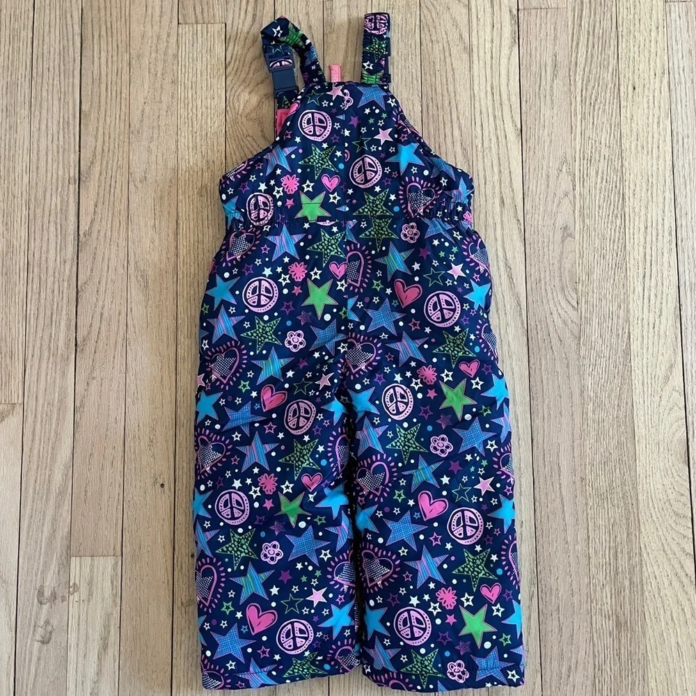 Skechers Size 2T Stars & Hearts Printed Snow Bib Overalls